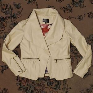 MONTANACo Ivory Buttery Soft faux Leather Peplum open Moto Jacket